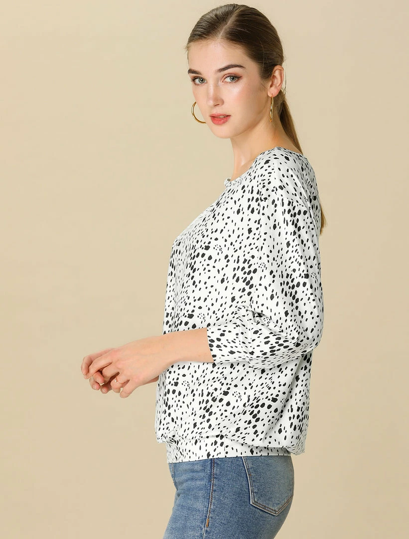 Women Allegra K Casual Round Neck Long Sleeve Leopard Print Blouson Top 13 Women Allegra K Casual Round Neck Long Sleeve Leopard Print Blouson Top