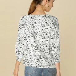 Women Allegra K Casual Round Neck Long Sleeve Leopard Print Blouson Top 32 Women Allegra K Casual Round Neck Long Sleeve Leopard Print Blouson Top