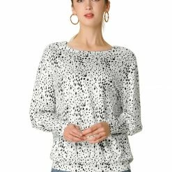 Women Allegra K Casual Round Neck Long Sleeve Leopard Print Blouson Top 28 Women Allegra K Casual Round Neck Long Sleeve Leopard Print Blouson Top
