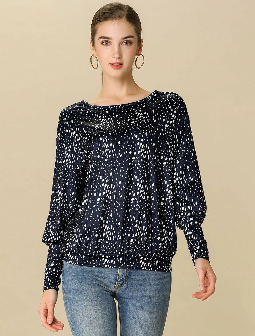 Women Allegra K Casual Round Neck Long Sleeve Leopard Print Blouson Top 5 Women Allegra K Casual Round Neck Long Sleeve Leopard Print Blouson Top