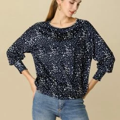 Women Allegra K Casual Round Neck Long Sleeve Leopard Print Blouson Top 24 Women Allegra K Casual Round Neck Long Sleeve Leopard Print Blouson Top