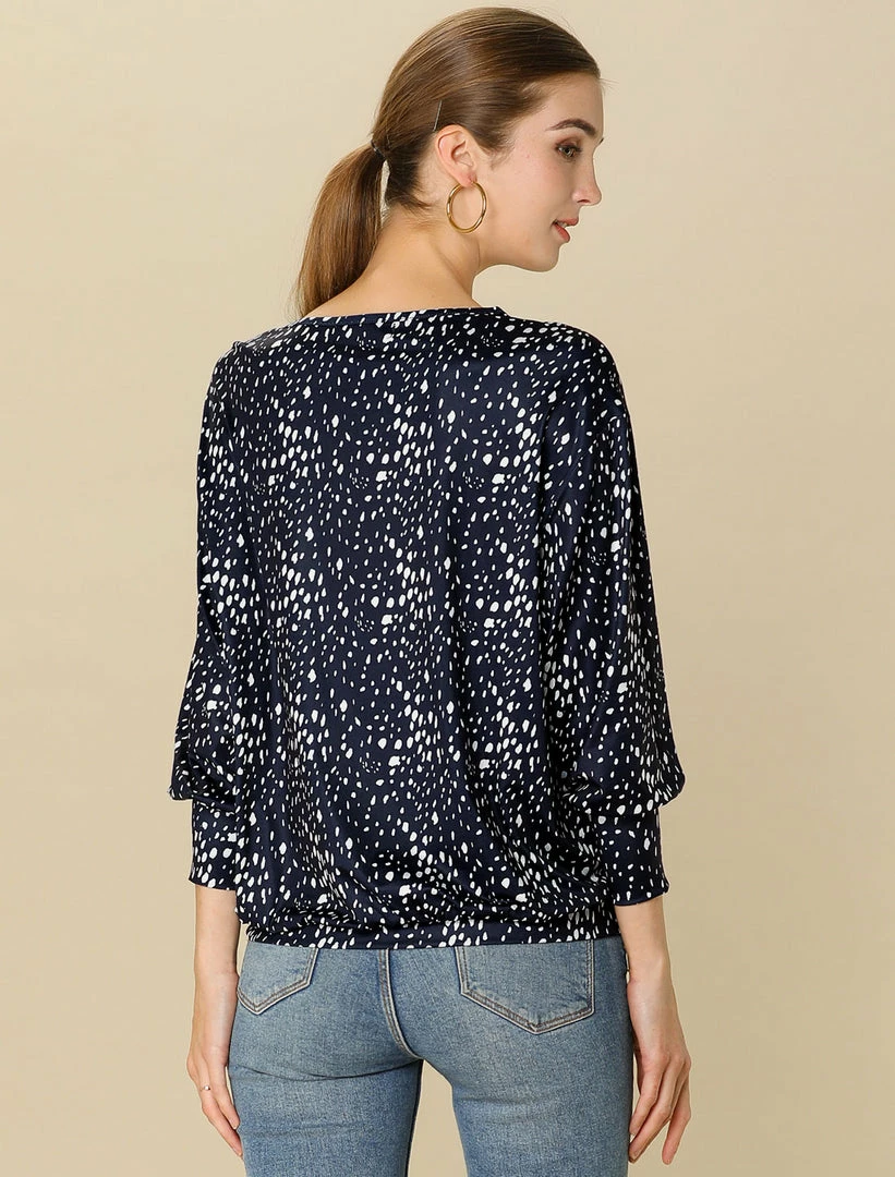 Women Allegra K Casual Round Neck Long Sleeve Leopard Print Blouson Top 8 Women Allegra K Casual Round Neck Long Sleeve Leopard Print Blouson Top