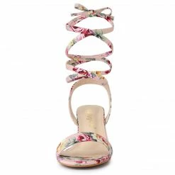 Allegra K Shoes Women's Opened Toe Chunky Mid Heeled Lace Up Sandals