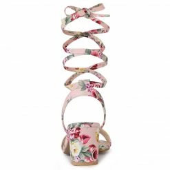 Allegra K Shoes Women's Opened Toe Chunky Mid Heeled Lace Up Sandals