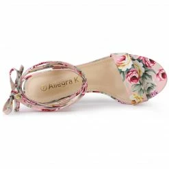 Allegra K Shoes Women's Opened Toe Chunky Mid Heeled Lace Up Sandals