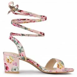 Allegra K Shoes Women's Opened Toe Chunky Mid Heeled Lace Up Sandals