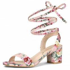 Allegra K Shoes Women's Opened Toe Chunky Mid Heeled Lace Up Sandals