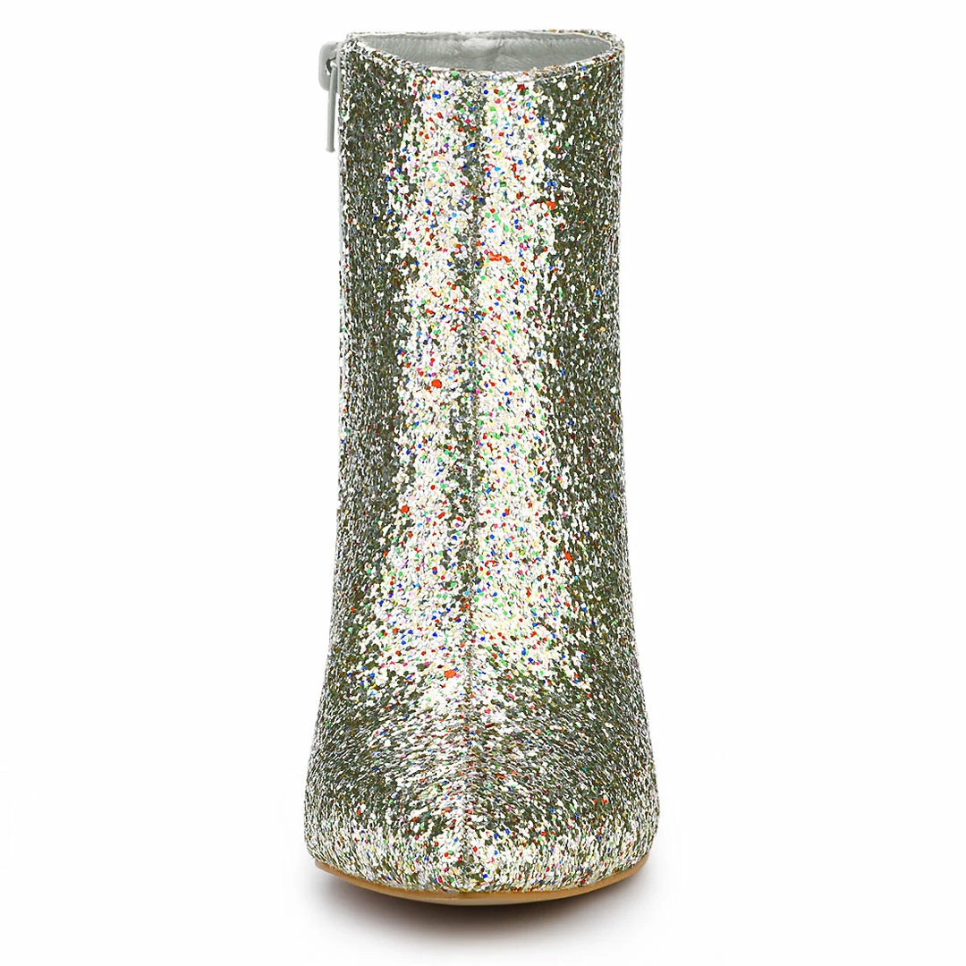 Allegra K Shoes Women's Glitter Pointed Toe Chunky Heel Ankle Boots 12 Allegra K Shoes Women's Glitter Pointed Toe Chunky Heel Ankle Boots