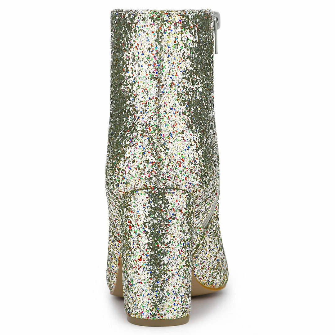 Allegra K Shoes Women's Glitter Pointed Toe Chunky Heel Ankle Boots 13 Allegra K Shoes Women's Glitter Pointed Toe Chunky Heel Ankle Boots