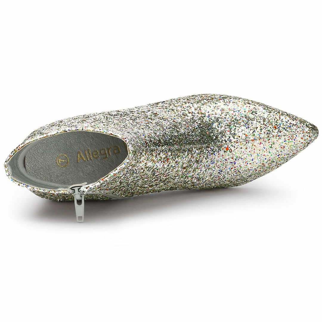 Allegra K Shoes Women's Glitter Pointed Toe Chunky Heel Ankle Boots 14 Allegra K Shoes Women's Glitter Pointed Toe Chunky Heel Ankle Boots