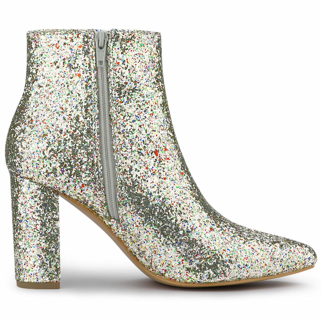 Allegra K Shoes Women's Glitter Pointed Toe Chunky Heel Ankle Boots 16 Allegra K Shoes Women's Glitter Pointed Toe Chunky Heel Ankle Boots