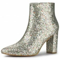 Allegra K Shoes Women's Glitter Pointed Toe Chunky Heel Ankle Boots 46 Allegra K Shoes Women's Glitter Pointed Toe Chunky Heel Ankle Boots