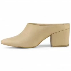 Allegra K Women's Pointed Toe Slip On Block Heel Slide Mules Shoes