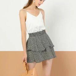 Allegra K Women's Elastic High Waist Floral Print Ruffles Layered Skater Mini Skirt 22 Allegra K Women's Elastic High Waist Floral Print Ruffles Layered Skater Mini Skirt