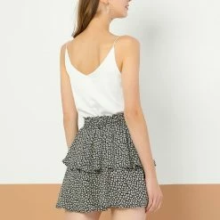 Allegra K Women's Elastic High Waist Floral Print Ruffles Layered Skater Mini Skirt 24 Allegra K Women's Elastic High Waist Floral Print Ruffles Layered Skater Mini Skirt