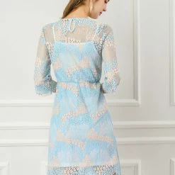 Allegra K Women's Lace Floral Round Neck Scalloped Hem Semi Sheer A-Line Dress