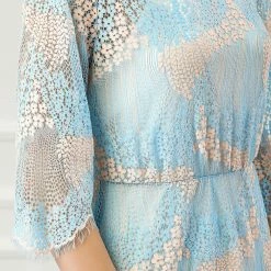 Allegra K Women's Lace Floral Round Neck Scalloped Hem Semi Sheer A-Line Dress