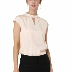 Allegra K Women's Cap Sleeve Shirts Choker Neck Office Elegant Top