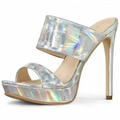 Allegra K Shoes Women's Colorful Platform Stiletto High Heels Slide Sandals