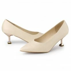 Allegra K Women's Pointed Toe Low Kitten Heel Dress Pumps