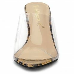 Allegra K Shoes Women's Clear Chunky Heel Slides Sandals Mules