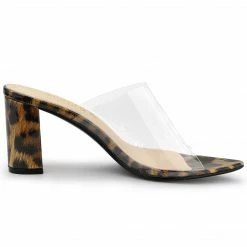 Allegra K Shoes Women's Clear Chunky Heel Slides Sandals Mules