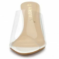 Allegra K Shoes Women's Clear Chunky Heel Slides Sandals Mules
