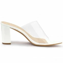 Allegra K Shoes Women's Clear Chunky Heel Slides Sandals Mules