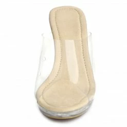 Allegra K Women's Clear Platform Block Heeled Slides Sandals Shoes