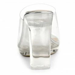 Allegra K Women's Clear Platform Block Heeled Slides Sandals Shoes