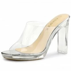 Allegra K Women's Clear Platform Block Heeled Slides Sandals Shoes
