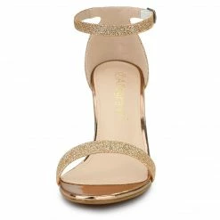 Allegra K Shoes Women's Glitter Ankle Strap Chunky Heels Sandals