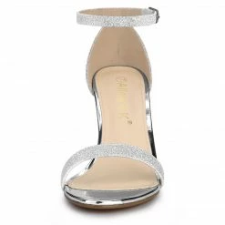 Allegra K Shoes Women's Glitter Ankle Strap Chunky Heels Sandals