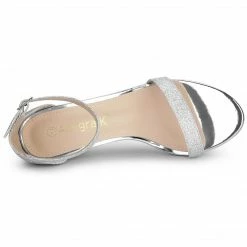 Allegra K Shoes Women's Glitter Ankle Strap Chunky Heels Sandals