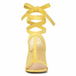 Allegra K Women's Mesh Block Heel Lace Up Sandals