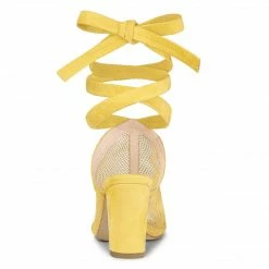 Allegra K Women's Mesh Block Heel Lace Up Sandals