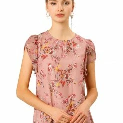 Allegra K Women's Petal Sleeve Floral Printed Blouse Elegant Chiffon Top Shirt