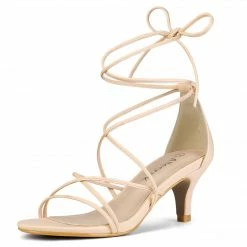 Allegra K Shoes Women's Strappy Kitten Heel Lace Up Sandals