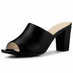 Allegra K Women's Slip On Block Heel Slide Sandals