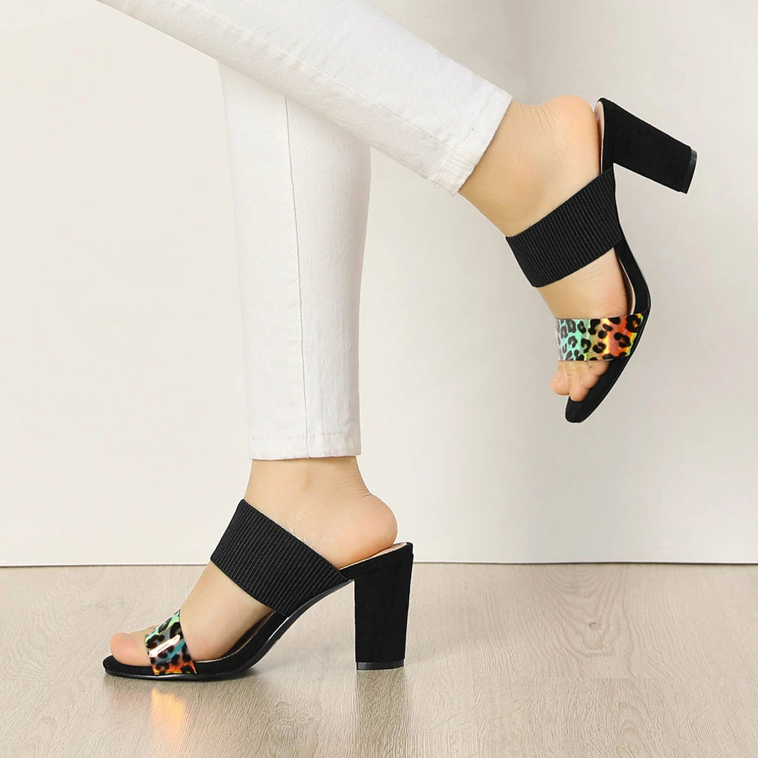 Allegra K Women's Leopard Printed Block Heeled Slide Sandals 18 Allegra K Women's Leopard Printed Block Heeled Slide Sandals