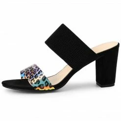 Allegra K Women's Leopard Printed Block Heeled Slide Sandals 42 Allegra K Women's Leopard Printed Block Heeled Slide Sandals