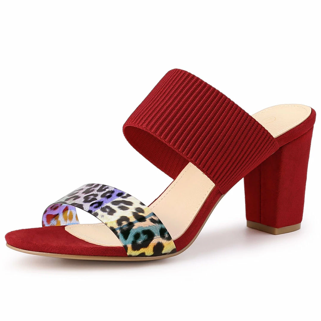 Allegra K Women's Leopard Printed Block Heeled Slide Sandals 10 Allegra K Women's Leopard Printed Block Heeled Slide Sandals