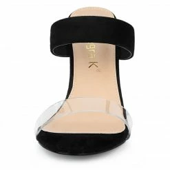 Allegra K Women's Dual Clear Strap Block Heels Slides Sandals