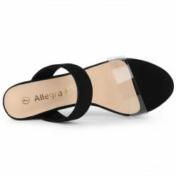 Allegra K Women's Dual Clear Strap Block Heels Slides Sandals