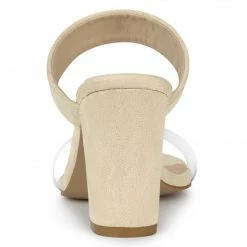 Allegra K Women's Dual Clear Strap Block Heels Slides Sandals