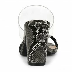 Allegra K Shoes Women's Snake Print Clear Strap Block Heels Sandals