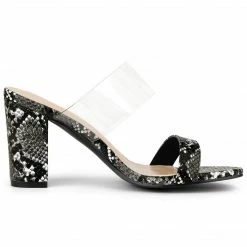 Allegra K Shoes Women's Snake Print Clear Strap Block Heels Sandals