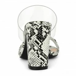 Allegra K Shoes Women's Snake Print Clear Strap Block Heels Sandals