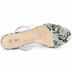 Allegra K Shoes Women's Snake Print Clear Strap Block Heels Sandals