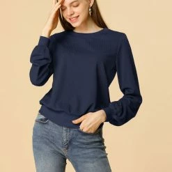 Allegra K Ribbed Pullover Sweater With Lantern Sleeves Women 77 Allegra K Ribbed Pullover Sweater With Lantern Sleeves Women